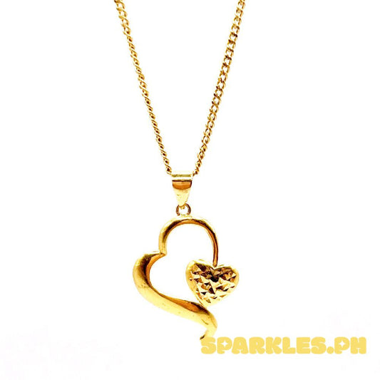 18k Saudi Gold Set Diacut Curved Heart + Cadena Chain