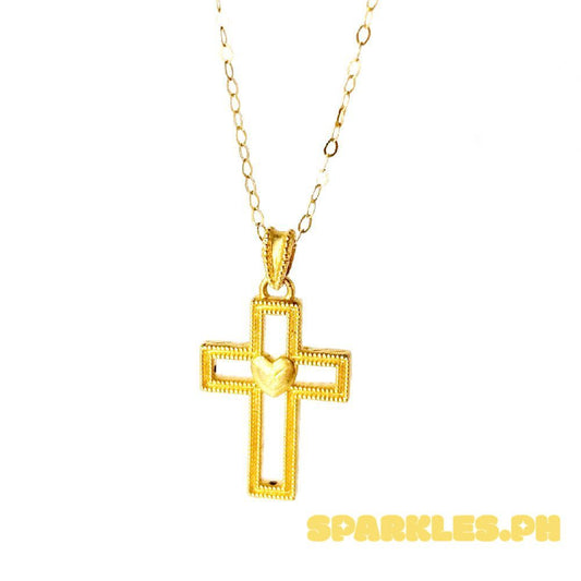18k Saudi Gold Cross Heart Hollow + Tauco Chain lv1