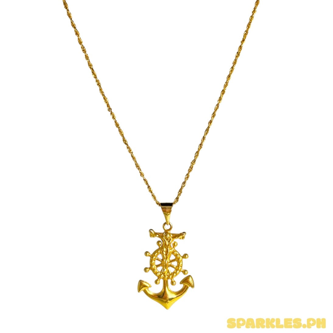 18k Saudi Gold Rope Chain 24" + 18k Saudi Gold Jesus Anchor Wheel Pendant