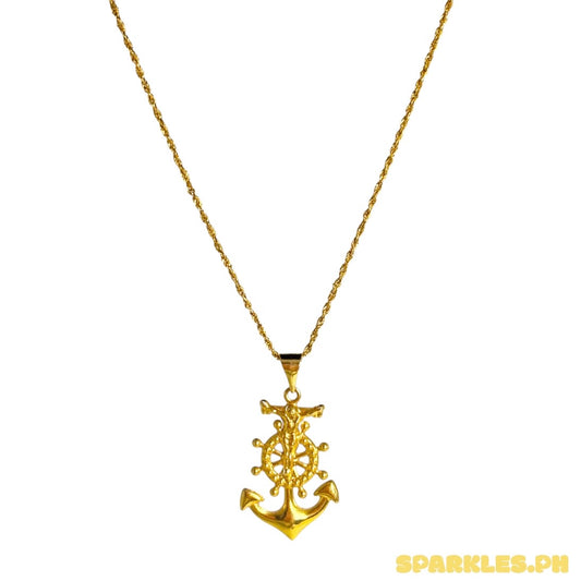18k Saudi Gold Rope Chain 22" + 18k Saudi Gold Jesus Anchor Wheel Pendant
