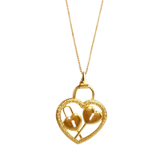18k Saudi Gold Set Lock Fenfen Heart  + Foxtail Chain 18"