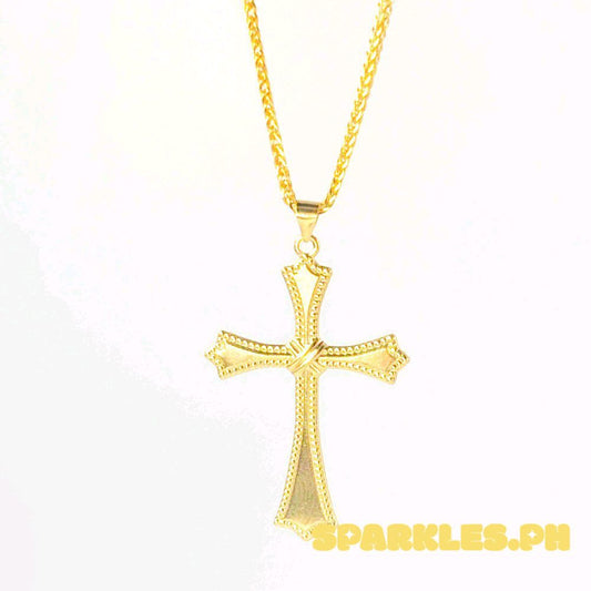 18k Saudi Gold Set Sword Cross + Foxtail Chain Makapal 20"
