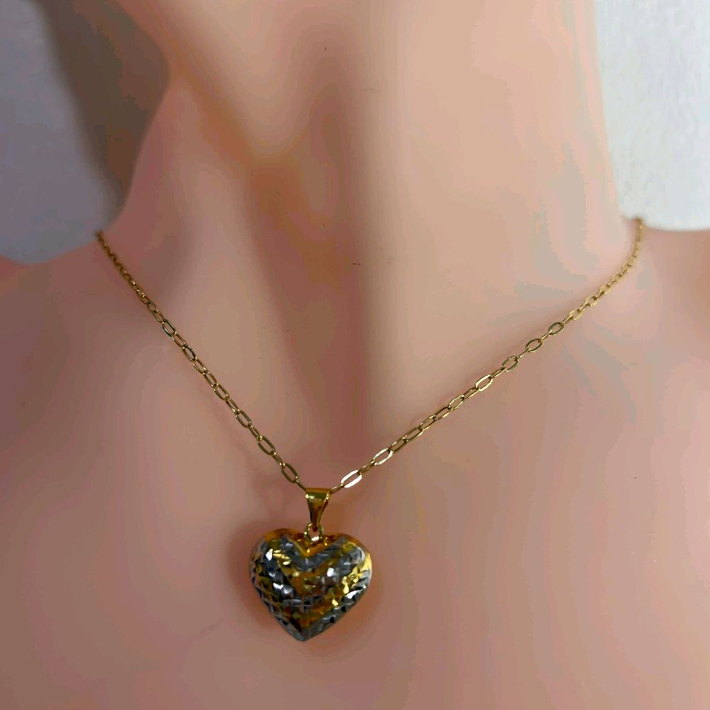 18k Saudi Gold Jumbo 2Tone Heart + Micro Paperclip Makapal 16"