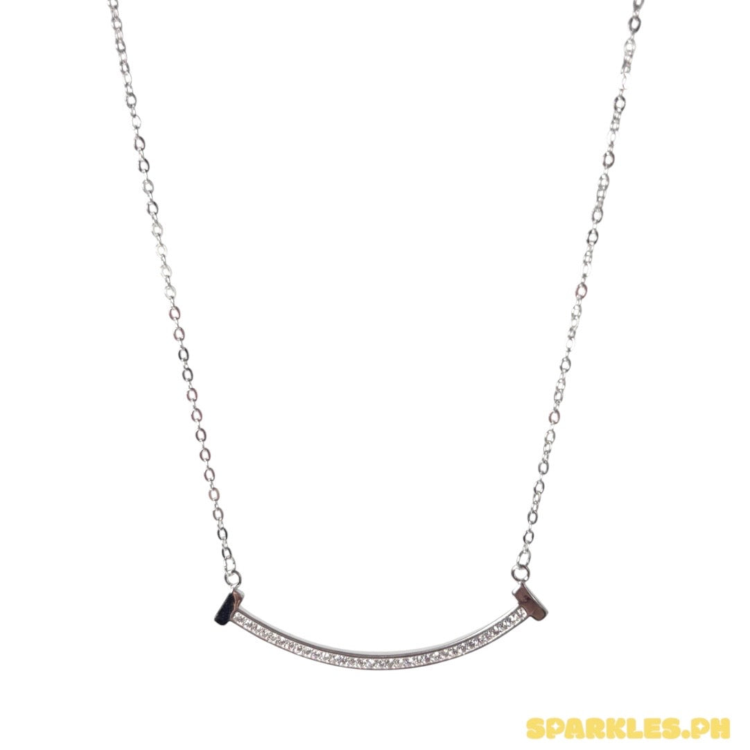 92.5 Sterling Silver - Curved Bar Necklace