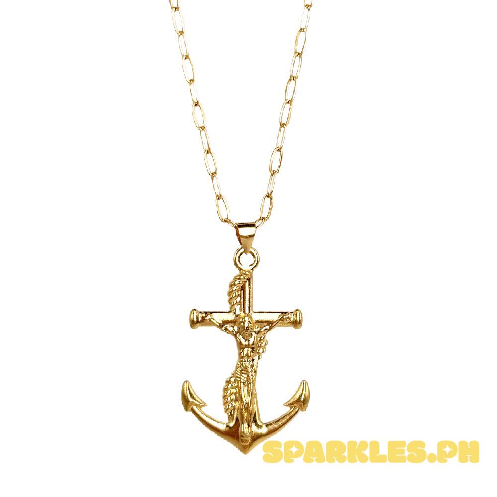 18k Saudi Gold Set Anchor Jesus + Micro Paperclip Makapal 22"