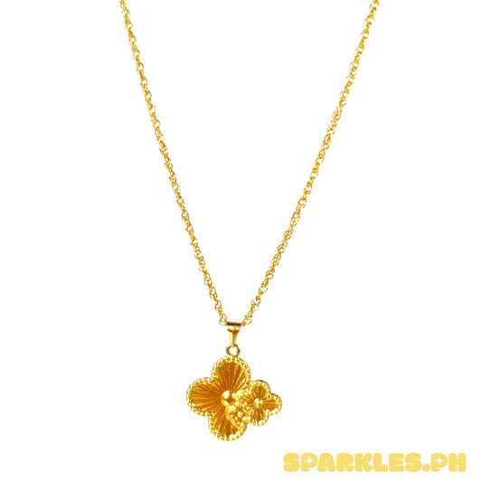 18k Saudi Gold Millipedes Chain 18" + 18k Saudi Gold Twin Clover Pendant