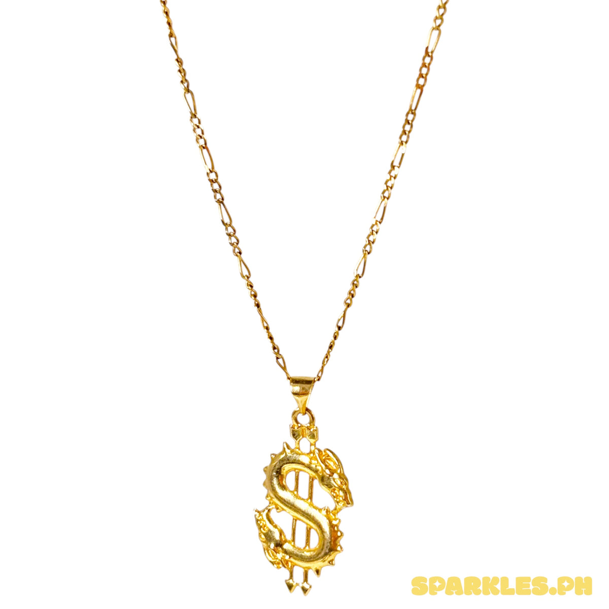 "18k Saudi Gold Figaru Chain Makapal 18" + 18k Saudi Gold Dollar Pendant "
