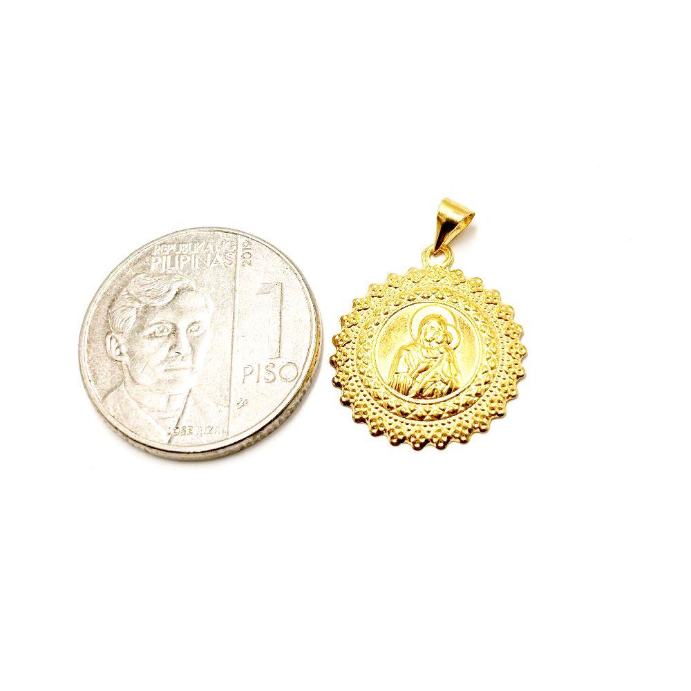 18k Saudi Gold Mary & Child Medallion Pendant - SKU-4G5GA7KJ
