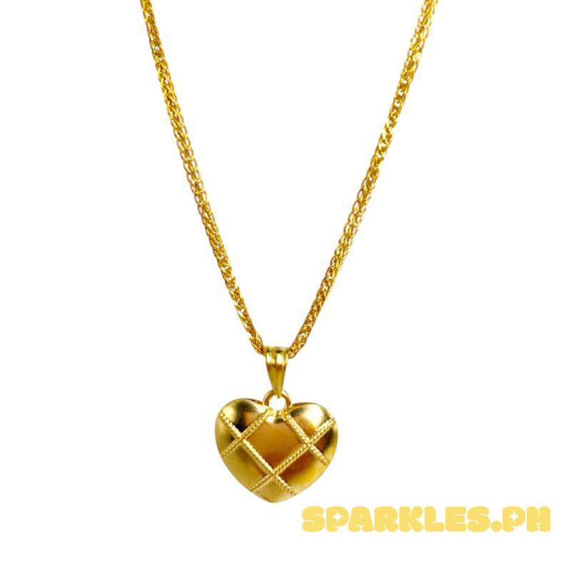 18k Saudi Gold Set Grid Heart Open Back + Foxtail Chain Makapal 18”
