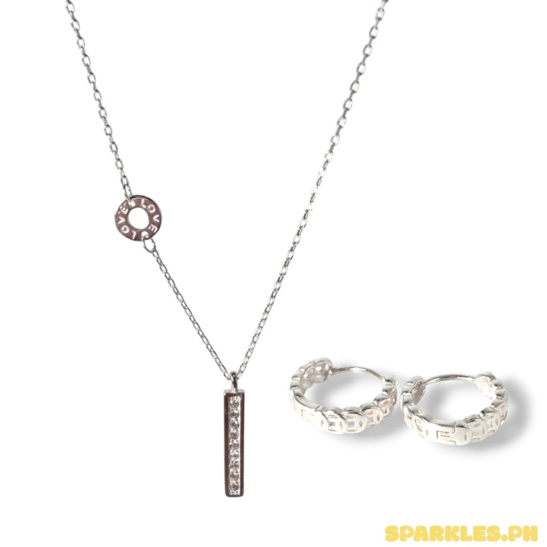 92.5 Sterling Silver - Love Bar Necklace + 92.5 Sterling Silver - Money Catcher Earrings
