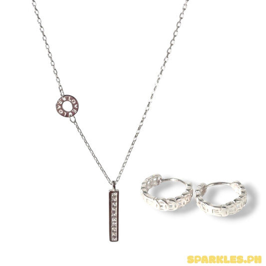 92.5 Sterling Silver - Love Bar Necklace + 92.5 Sterling Silver - Money Catcher Earrings