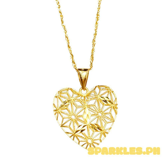 18k Saudi Gold Set Nest Heart + Rope Chain 20"