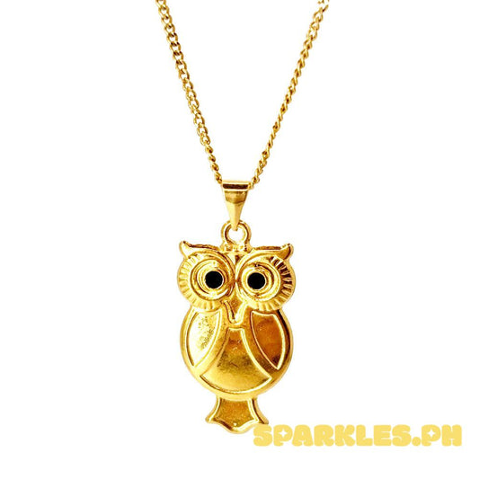 18k Saudi Gold Set Owl Pendant + Cadena Chain 16"