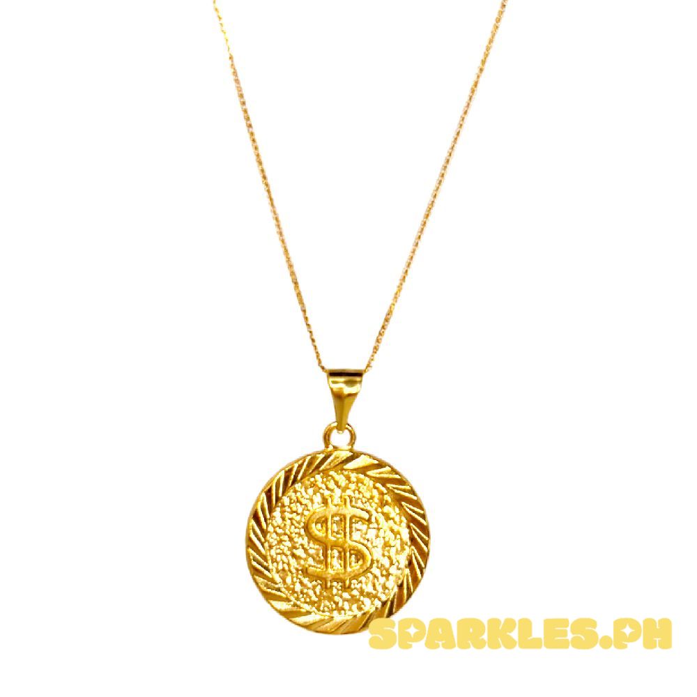 18k Saudi Gold Set Dollar Coin + Foxtail Chain 18"