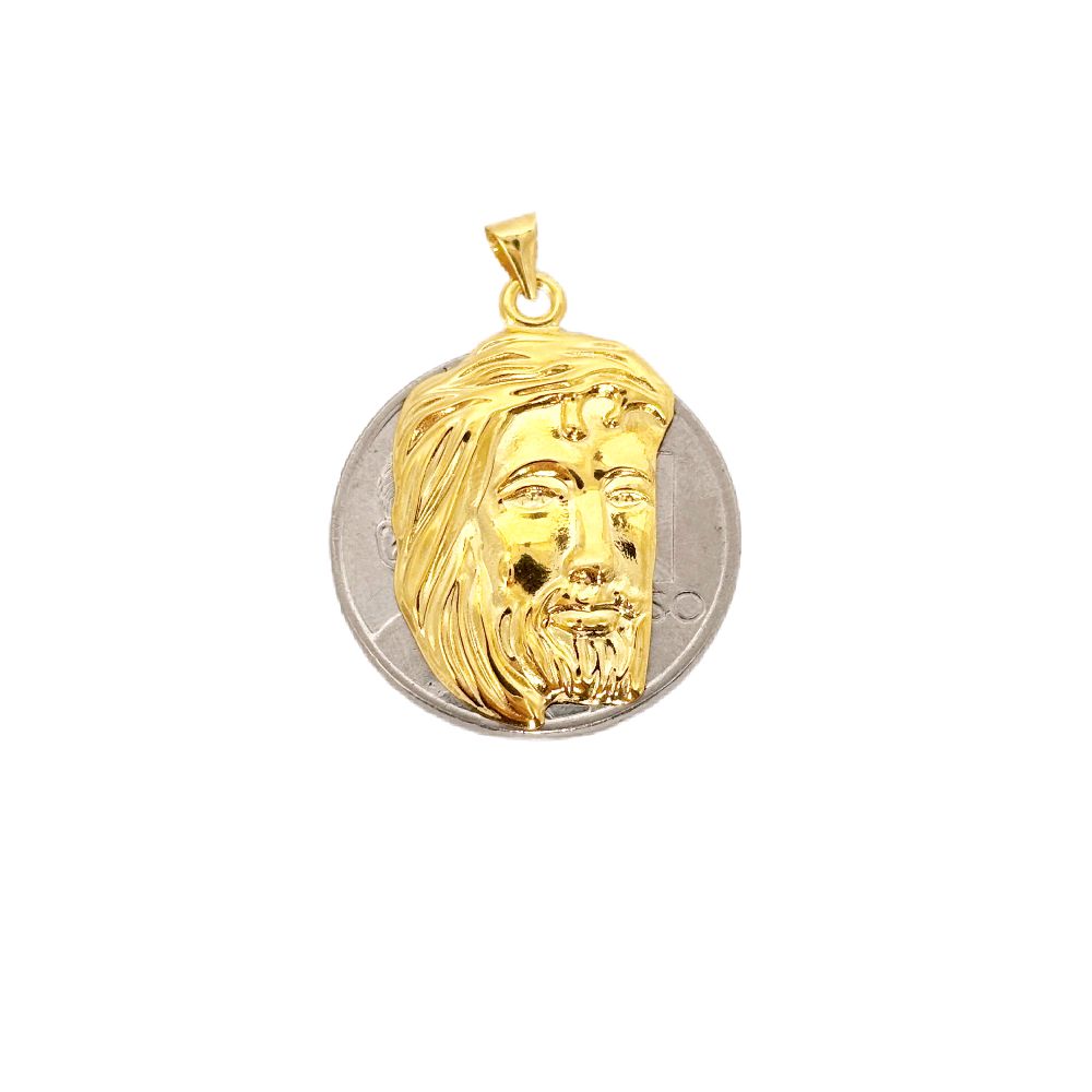 18k Saudi Gold Jesus Face V2 Pendant - SKU-PGGVMBJF