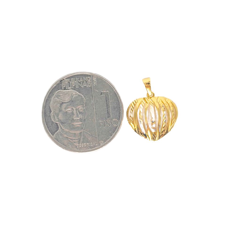 18k Saudi Gold Set Ribbed Heart + Foxtail Chain 18"