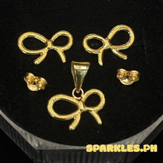 18k Saudi Gold Open Bow Set Pendant & Earring Solid Pawnable