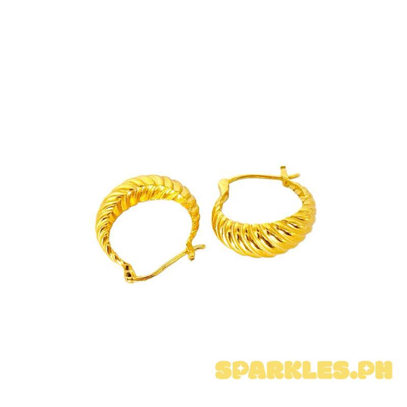 18k Saudi Gold Ripple Hoop Earring - SKU-58OA3QV8