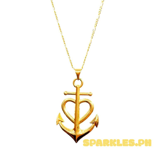 18k Saudi Gold Set Anchor Heart + Figaru Chain Makapal 18" V2