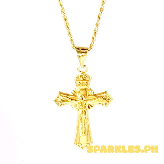 18k Saudi Gold Set Crown Cross + Rope Chain 18"