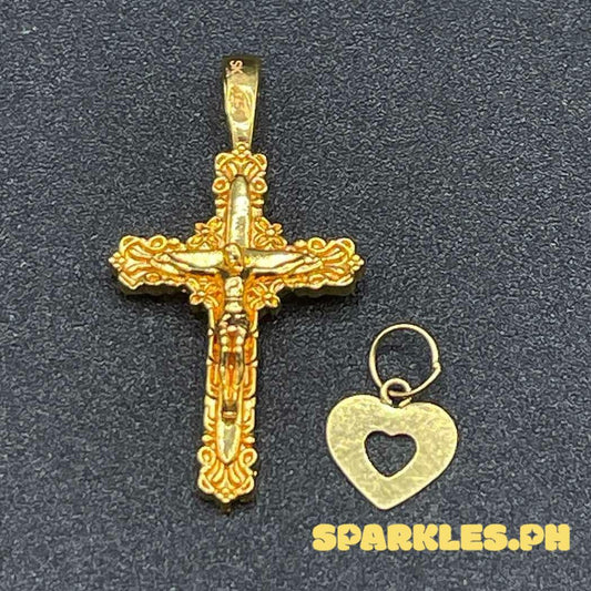 18k Saudi Gold Combo Elegant Cross & Plain Small heart Solid Pawnable