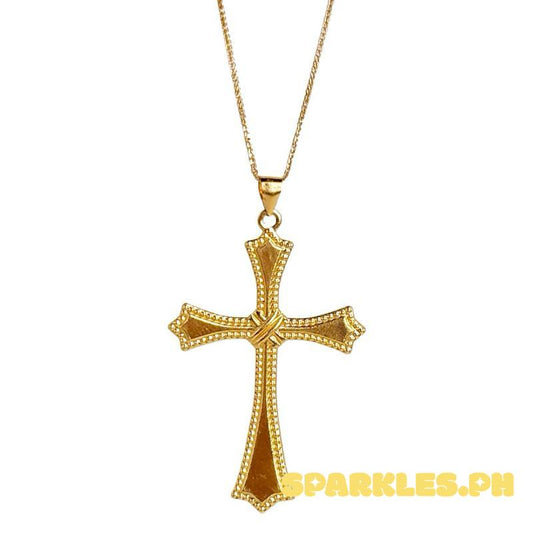 18k Saudi Gold Set Sword Cross + Foxtail Chain 18”