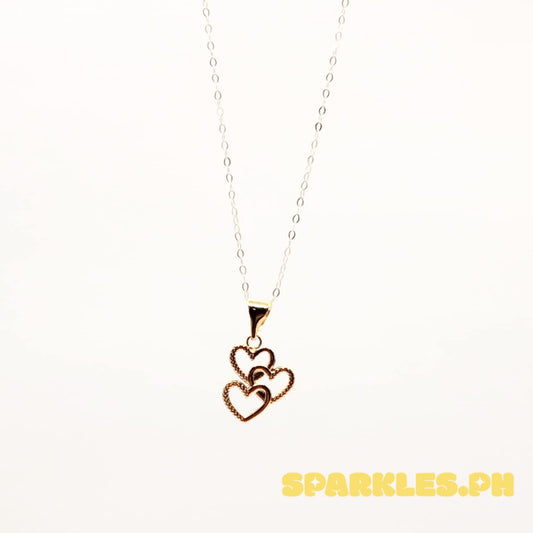 18k Saudi Gold Set Mini Triple heart + Tauco Chain lv1