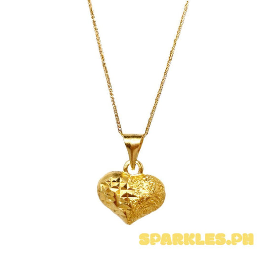 18k Saudi Gold Set Diashine Heart + Foxtail Chain 18"