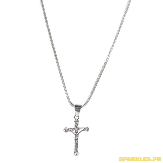 92.5 Sterling Silver - Foxtail Chain 18" + 92.5 Sterling Silver - Jesus on Cross Pendant