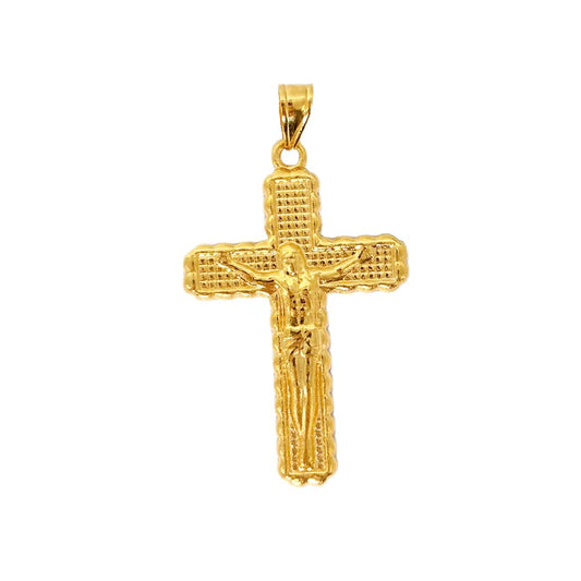18k Saudi Gold Wavy Jesus on Cross Pendant - SKU-NGXHSW6V