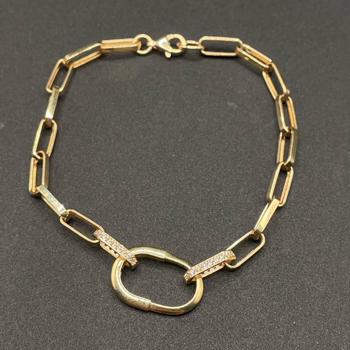 18k Saudi Gold Lock Carabiner Style Bracelet Solid Pawnable - SKU-DW0M0MAP