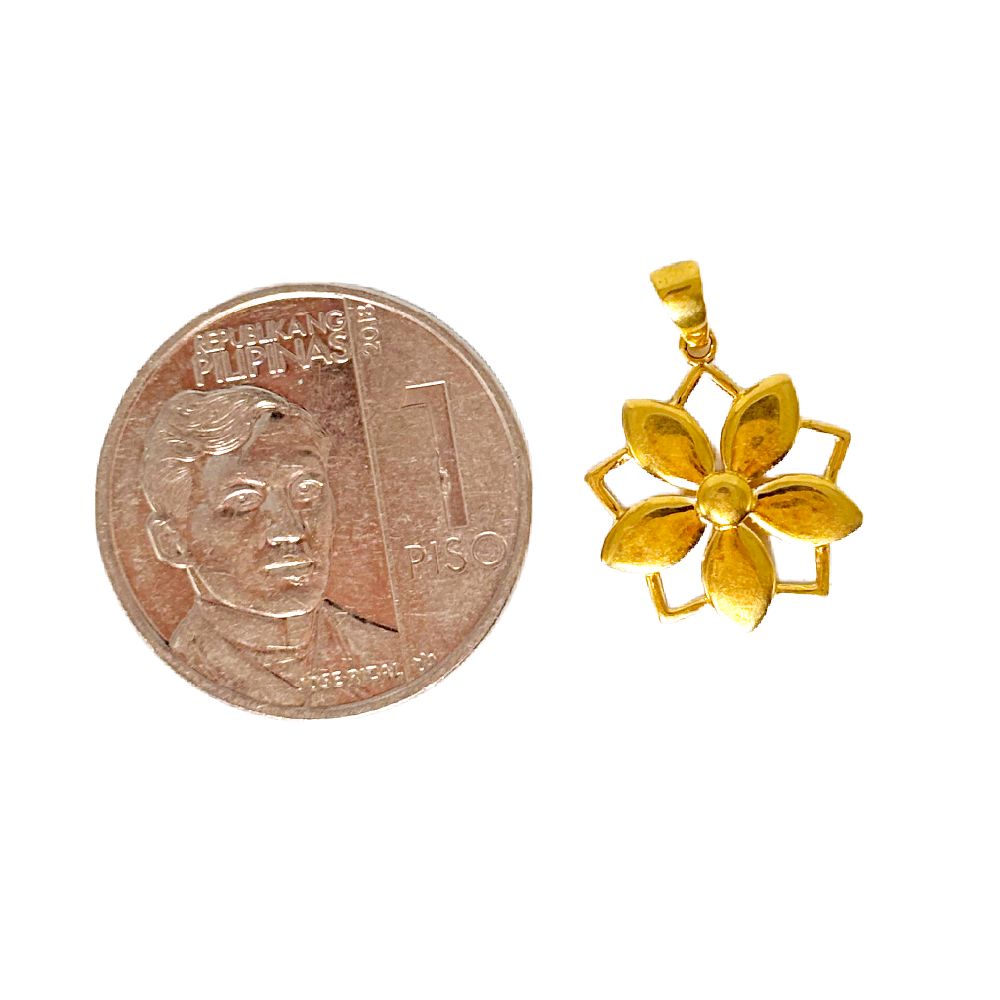 18k Saudi Gold Flower Star Pendant - SKU-LZWYDO0T