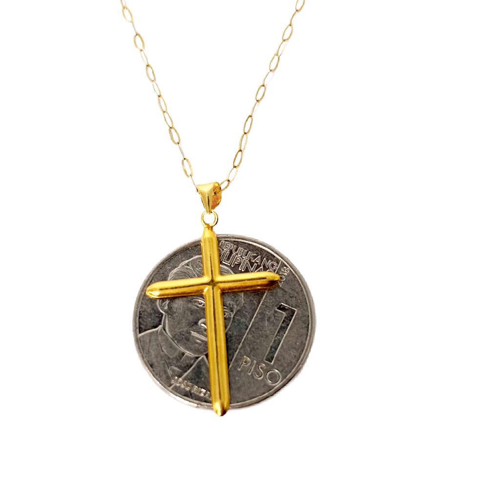 18k Saudi Gold Simple Plain Cross + Micro Paperclip 20"