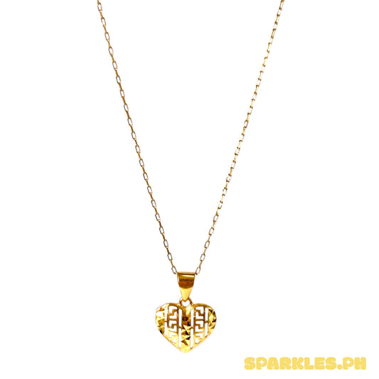 18k Saudi Gold Karkar Chain 18" + 18k Saudi Gold Diacut Fenfen Heart Pendant