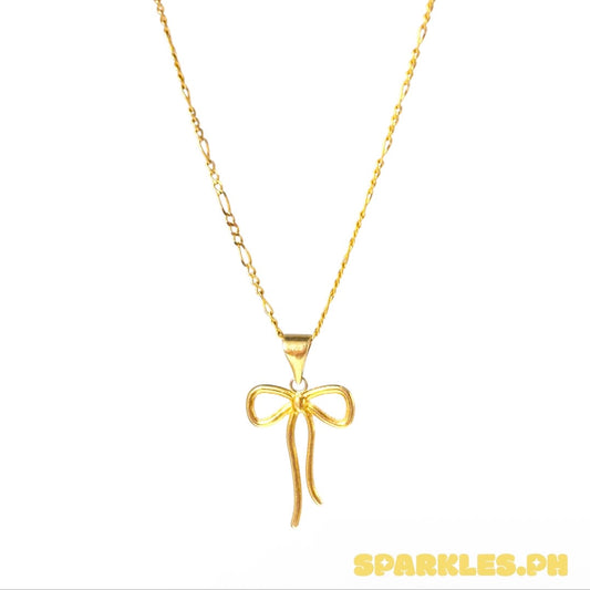 18k Saudi Gold Figaru Chain 18" + 18k Saudi Gold Ribbon Style Open Back Pendant