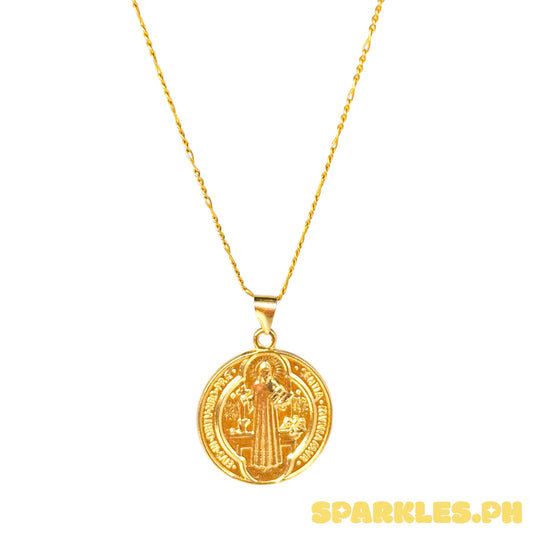 18k Saudi Gold Figaru Chain 20" + 18k Saudi Gold St. Benedict Medallion Pendant