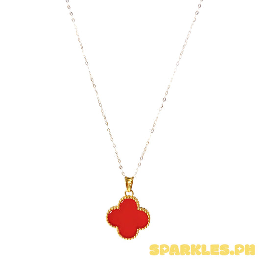 18k Saudi Gold Tauco Chain Level 1 + 15MM FLOWER CLOVER PENDANT - RED