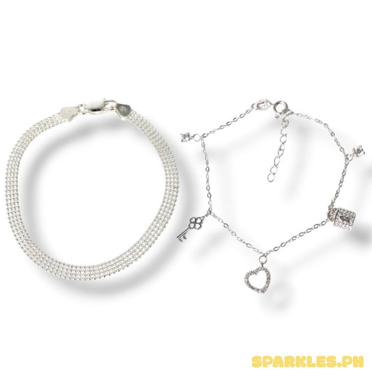 92.5 Sterling Silver - Bismark Bracelet + 92.5 Sterling Silver - Love Lock Charm Bracelet