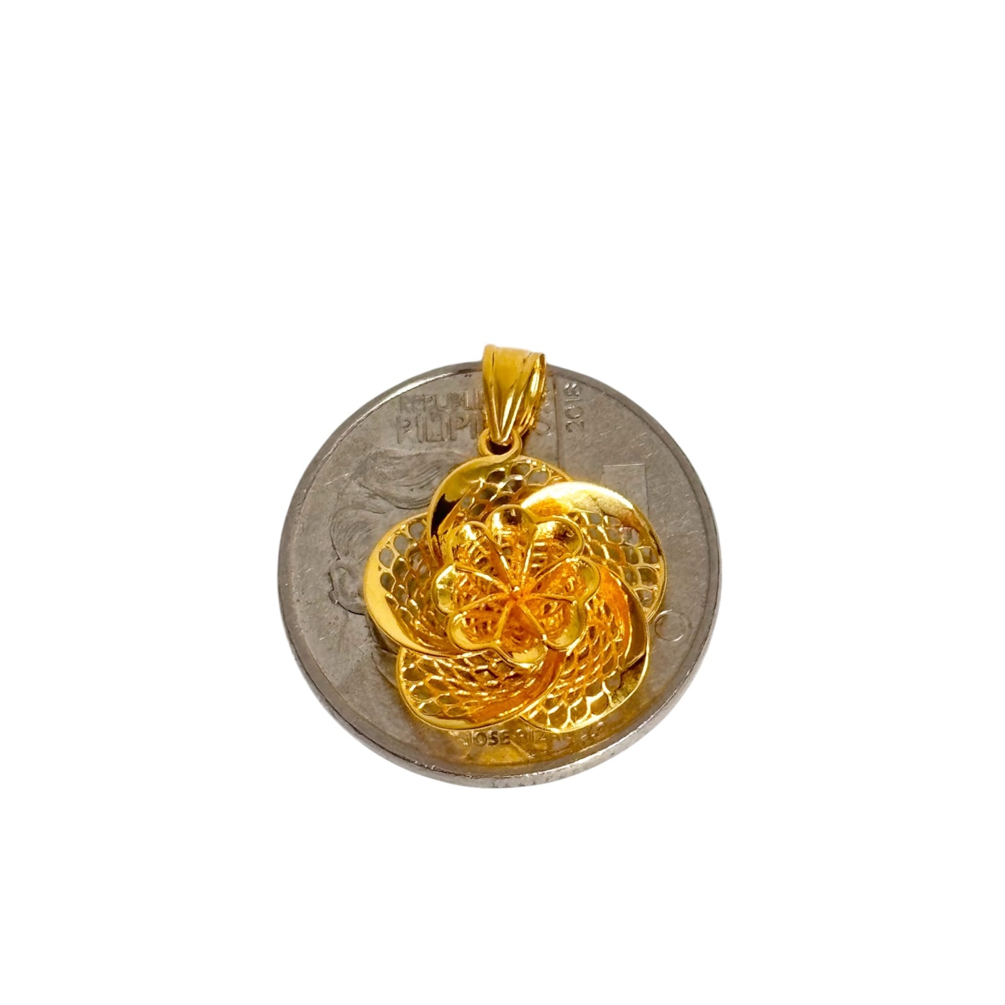 18k Saudi Gold Floral Twist Pendant - SKU-5X2H20WF