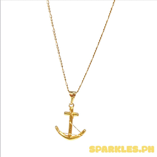 18k Saudi Gold Figaru Chain 20" + 18k Saudi Gold Anchor String Pendant