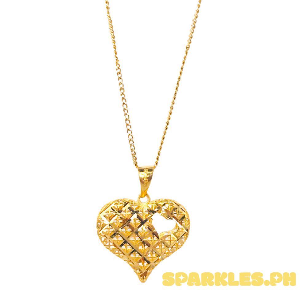 18k Saudi Gold Set Dazzle Heart + Cadena Chain 20"