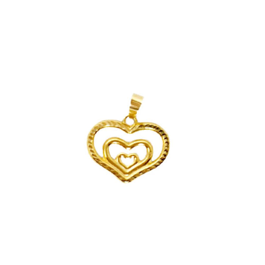 18k Saudi Gold Solid Layered Heart Pendant - SKU-IO73JXW0