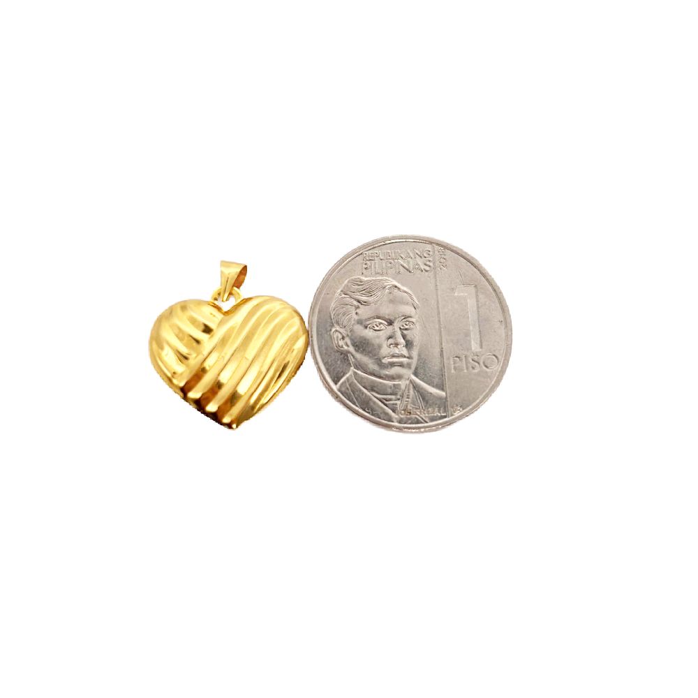 18k Saudi Gold Set Striped Heart + Micro Paperclip Makapal 20"