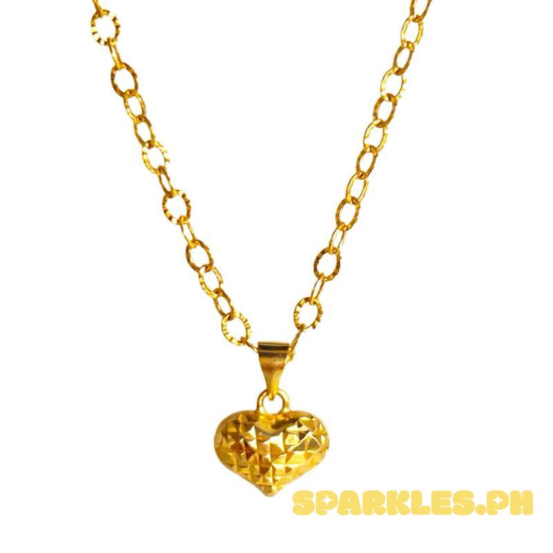 18k Saudi Gold Solid Diaheart Buo + Diacut Circle Chain 18”