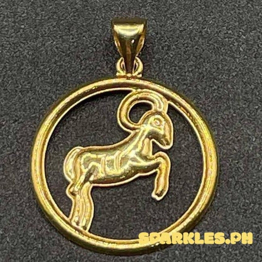 18k Saudi Gold Aries Circle Pendant Solid Pawnable- SKU-ANJ106XE