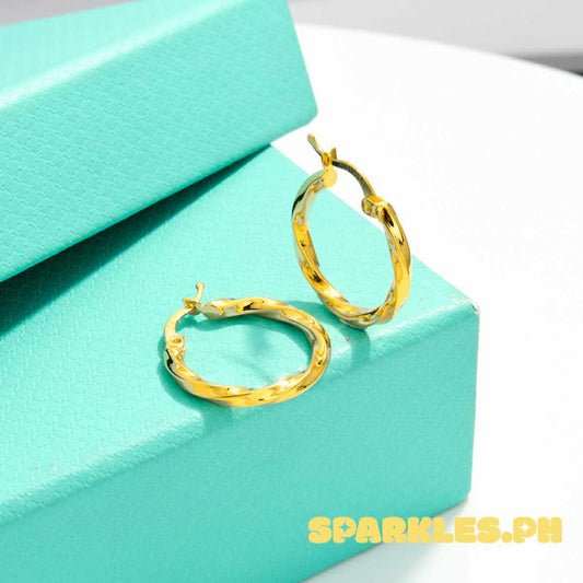 18k Saudi Gold Twisted Hoop Earring Solid Pawnable - SKU-2A9NIQL1