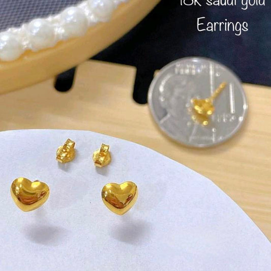 18k Saudi Gold Heart Style Earring Gold Pakaw - SKU-0Y685NTB