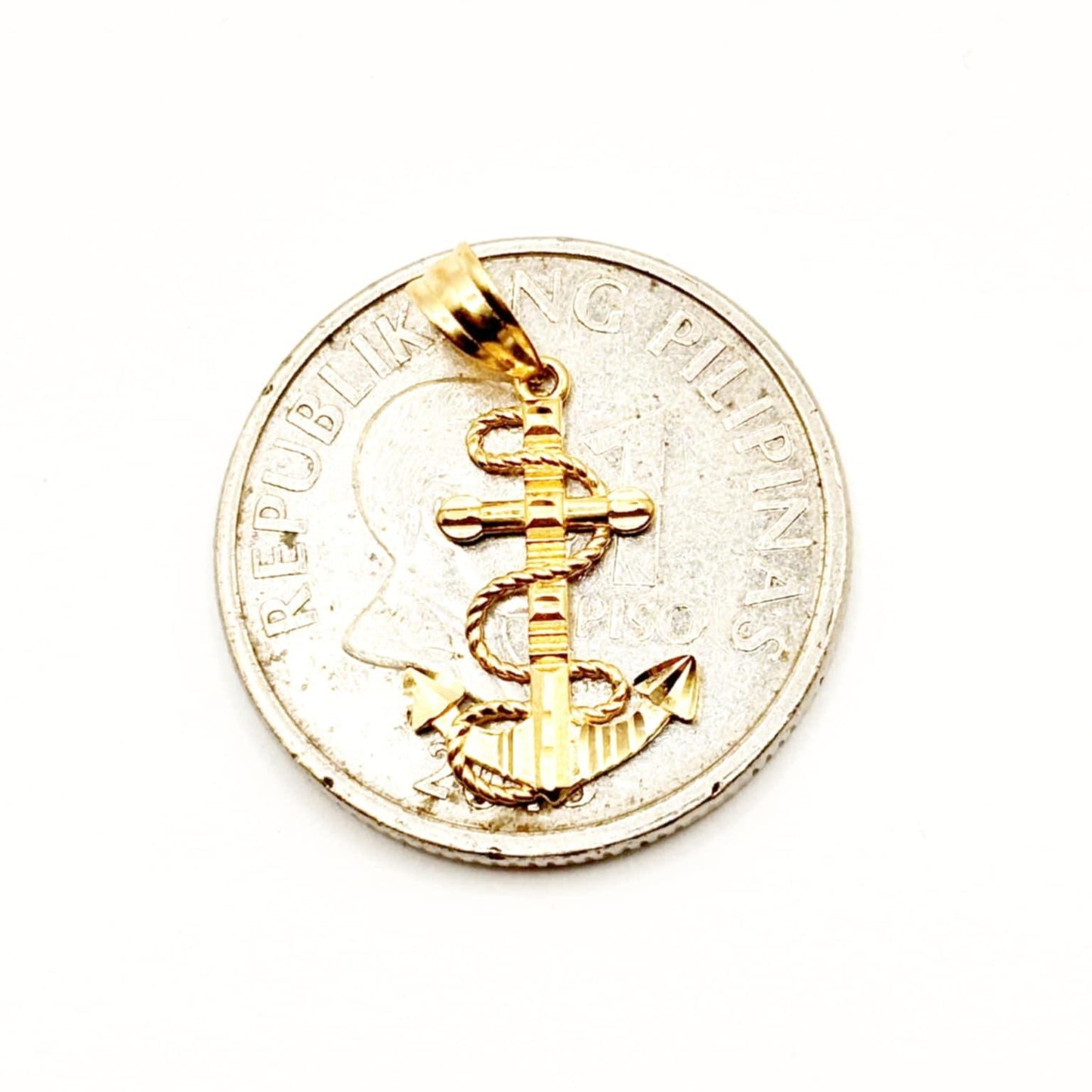 18k Saudi Gold Set Anchor Cross Pendant - SKU-QZGLNPRJ
