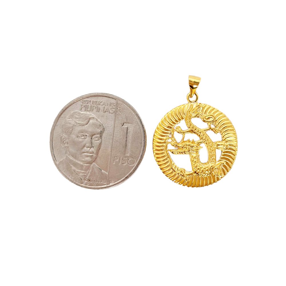 18k Saudi Gold Set Round Dragon + Karkar Chain 18"