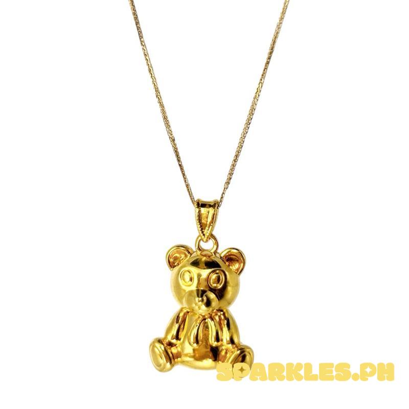 18k Saudi Gold AMPAW/HOLLOW Teddy Bear Pendant + Foxtail Chain 18”